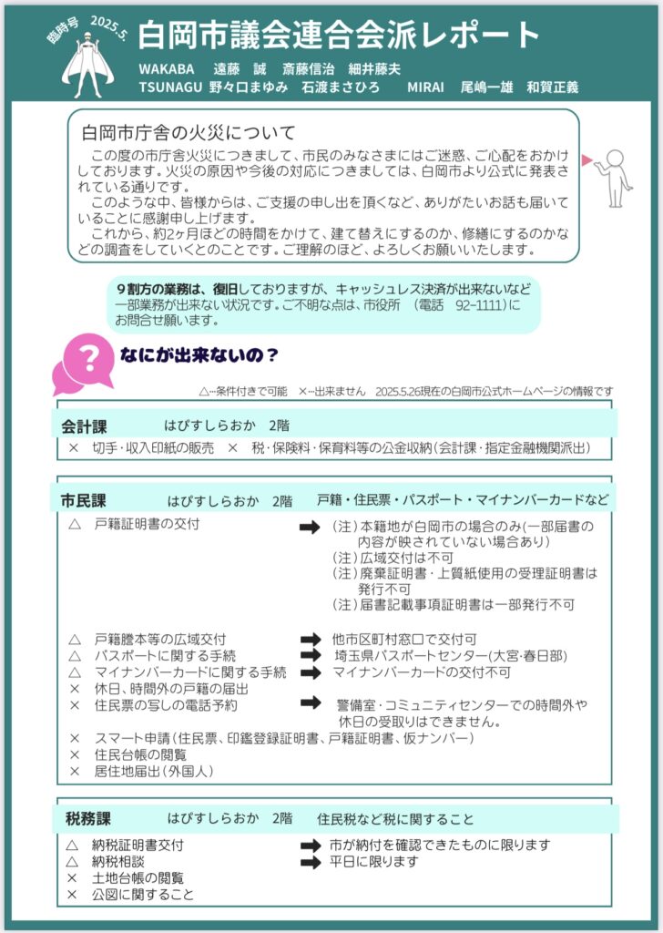 会派レポート臨時号『白岡市庁舎火災について』